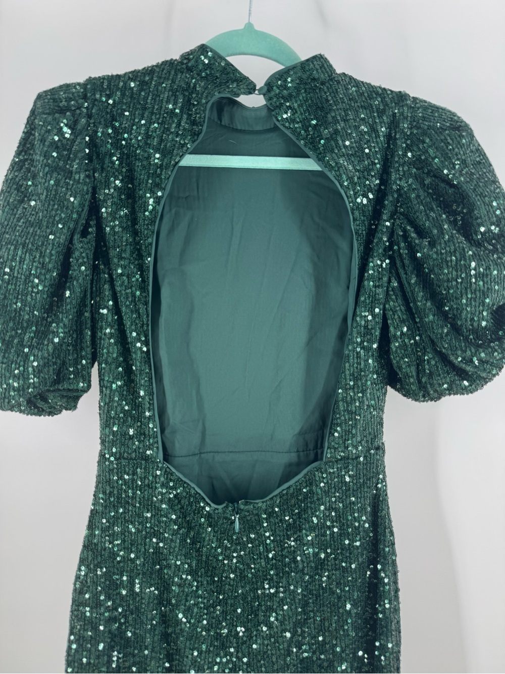 Camila Coelho Cassie Emerald Green Sequin Puff Sleeve Open Back Mini Dress Sz S - Picture 8 of 16